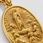 Close up DVNCI apparition pendant Virgin Mary figure detail 18k yellow gold

