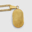 Close up DVNCI Aquarius zodiac pendant hammered symbol detail 18k gold simulated stones