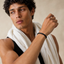 DVNCI black basket weave cuff bangle model lifestyle editorial shot London luxury

