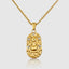 Close up DVNCI Cancer zodiac pendant hammered crab symbol detail 18k gold simulated stones
