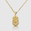 DVNCI Capricorn zodiac pendant necklace overhead studio shot white background gold