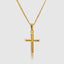 DVNCI gold cross pendant necklace worn lifestyle 