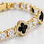 DVNCI 18k yellow gold four leaf clover tennis bracelet diamond halo lucky charm jewelry
