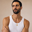 DVNCI Gemini zodiac pendant necklace model lifestyle editorial shot London luxury jewelry