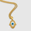 DVNCI Hamsa evil eye pendant necklace curb chain clasp detail 18k gold luxury
