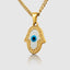DVNCI Hamsa evil eye pendant necklace side profile 20 inch curb chain gold jewelry
