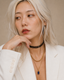 DVNCI lapis lazuli pendant wheat layered chain necklace model lifestyle editorial shot London