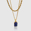 Close up DVNCI natural lapis lazuli pendant stone 18k yellow gold setting detail shot