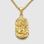 DVNCI Leo pendant necklace curb chain clasp detail 18k yellow gold luxury jewelry
