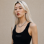 DVNCI 18k white gold milgrain Cuban link chain necklace worn by model lifestyle shot