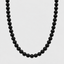 Natural black onyx bead necklace, full length on white background
