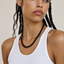 Natural onyx bead necklace worn on neck, unisex styling
