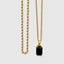 Close up DVNCI natural black onyx pendant stone 18k yellow gold setting detail shot