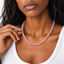 DVNCI pink quartz natural stone necklace worn model front view collarbone editorial
