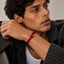 DVNCI red silk cord wrap bracelet overhead studio shot full 10 inch length
