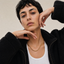 DVNCI 18k gold rolo chain necklace layered worn model luxury minimalist jewelry