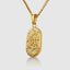 DVNCI Sagittarius pendant necklace curb chain clasp branded hexagon tag detail gold
