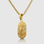 DVNCI Scorpio zodiac pendant necklace overhead studio shot white background gold
