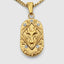 Close up DVNCI Taurus pendant raised bull head in diamond frame 18k gold simulated stones
