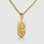 DVNCI Taurus zodiac pendant necklace overhead studio shot white background gold
