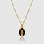 DVNCI Virgin Mary black enamel pendant necklace overhead studio shot white background