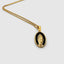 DVNCI 18k gold Virgin Mary pendant necklace worn model front view neck detail shot