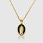 DVNCI Virgin Mary black enamel pendant necklace side profile 20 inch gold chain