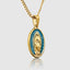 DVNCI Virgin Mary blue pearl pendant necklace overhead studio shot white background