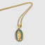 DVNCI 18k gold Virgin Mary pendant necklace worn model front view neck detail shot