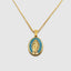 DVNCI Virgin Mary blue pearl pendant necklace side profile 20 inch gold chain
