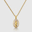 DVNCI Virgin Mary pink pearl pendant necklace overhead studio shot white background