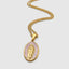 DVNCI Virgin Mary pink pearl pendant necklace side profile 20 inch gold chain