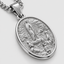DVNCI white gold Our Lady of Fatima pendant necklace overhead studio shot luxury
