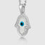 White gold Hamsa hand pendant necklace, clasp and chain length detail

