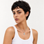White gold Hamsa hand pendant necklace laid flat, chain and clasp detail
