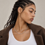 DVNCI unisex white gold lip link chain necklace worn on man's neck lifestyle editorial shot
