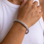 DVNCI white gold basket weave cuff bangle model lifestyle editorial shot London