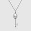 Gothic skull key pendant in 18k white gold with moissanite stones