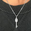 Unique white gold skull key necklace for men with diamond accents