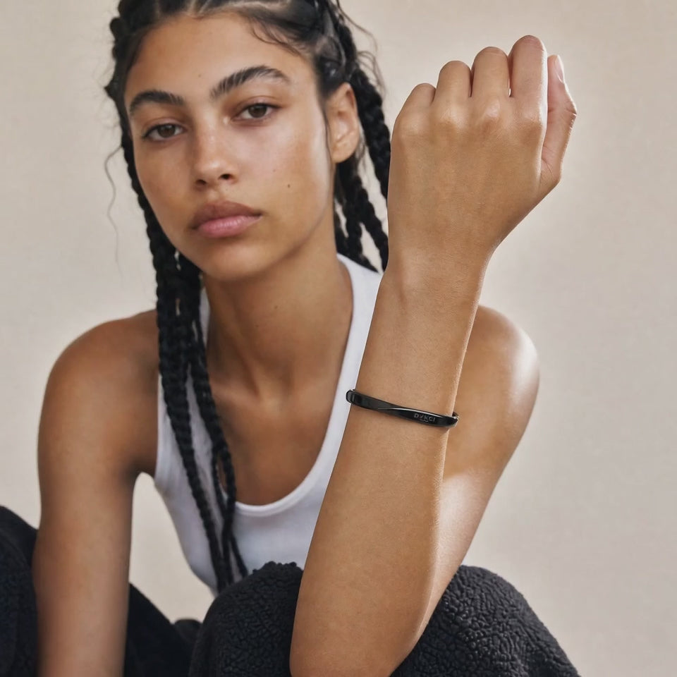 Black steel twisted cuff bangle