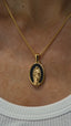 DVNCI Virgin Mary noir black pendant & necklace in 18k yellow gold jewelry