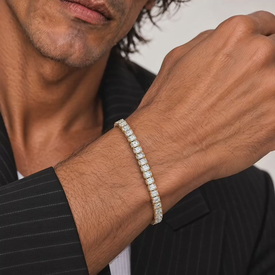 Yellow gold baguette diamond tennis bracelet luxury jewelry gift