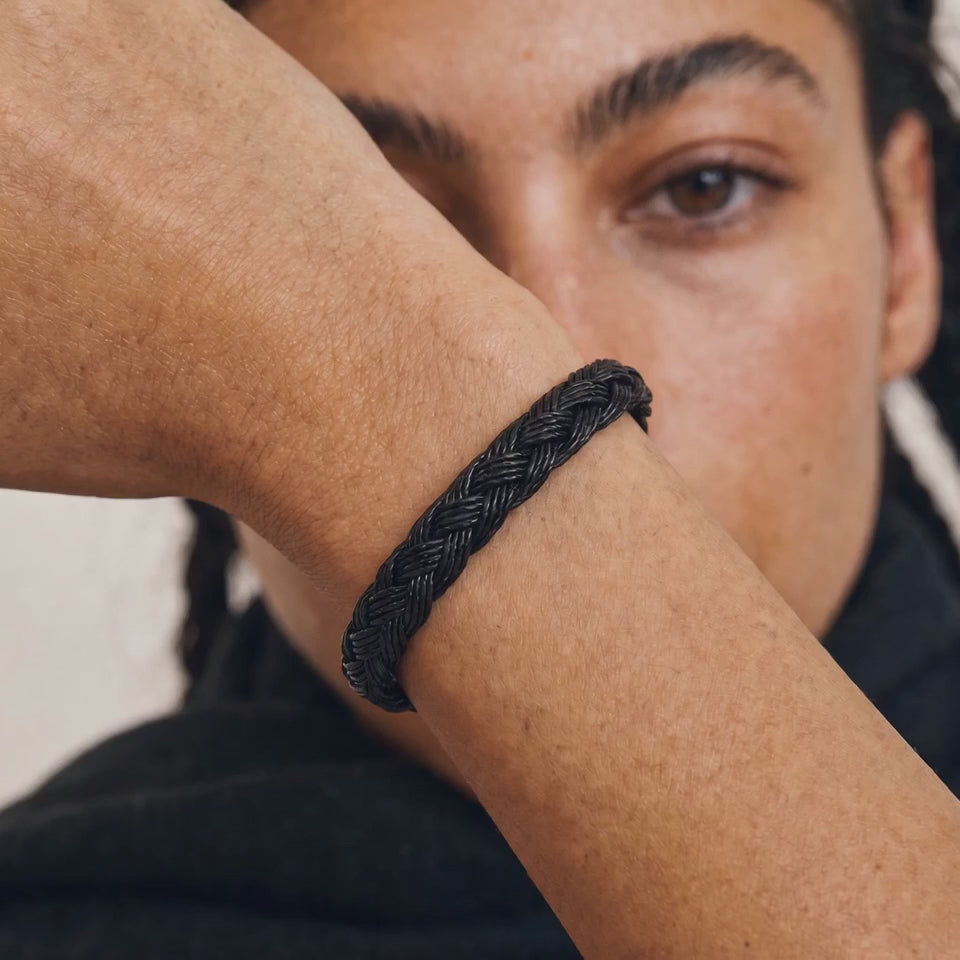 DVNCI black basket weave cuff bangle 