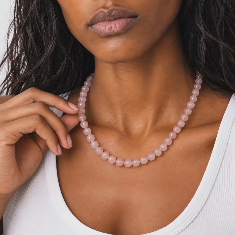 pink quartz natural stone necklace luxury jewelry gift 