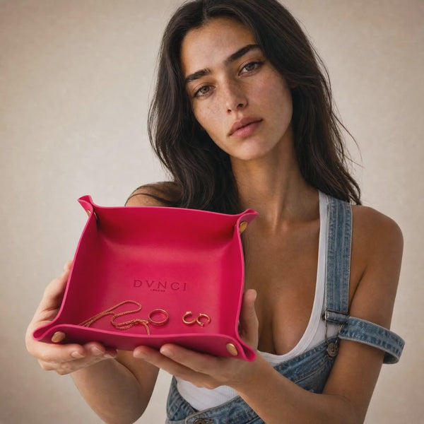 DVNCI orchid pink vegan leather jewelry luxury tray